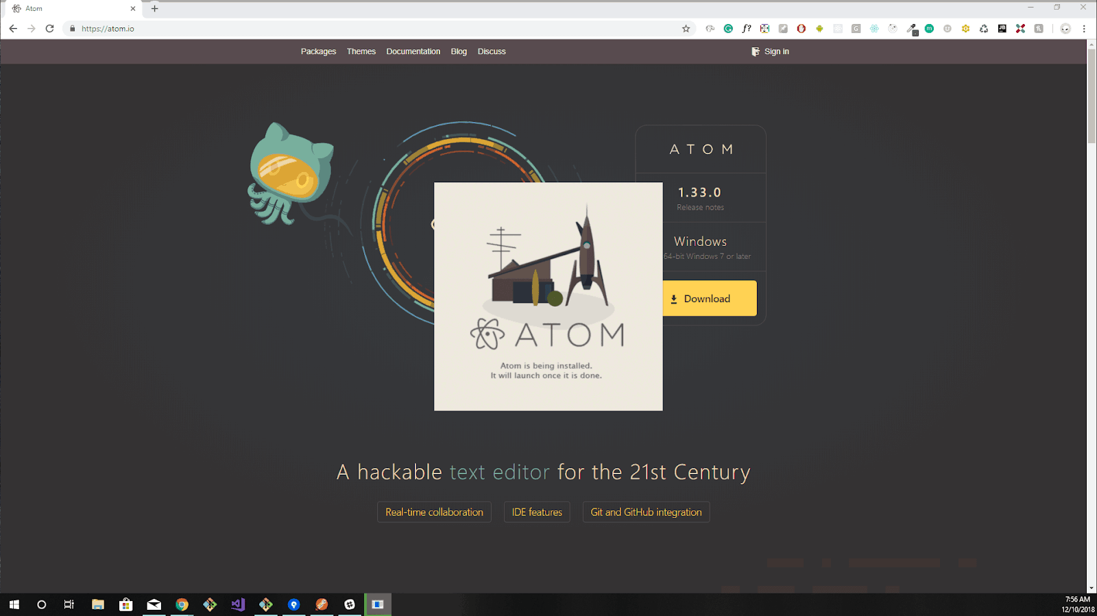 screenshot of atom.io installing on Windows